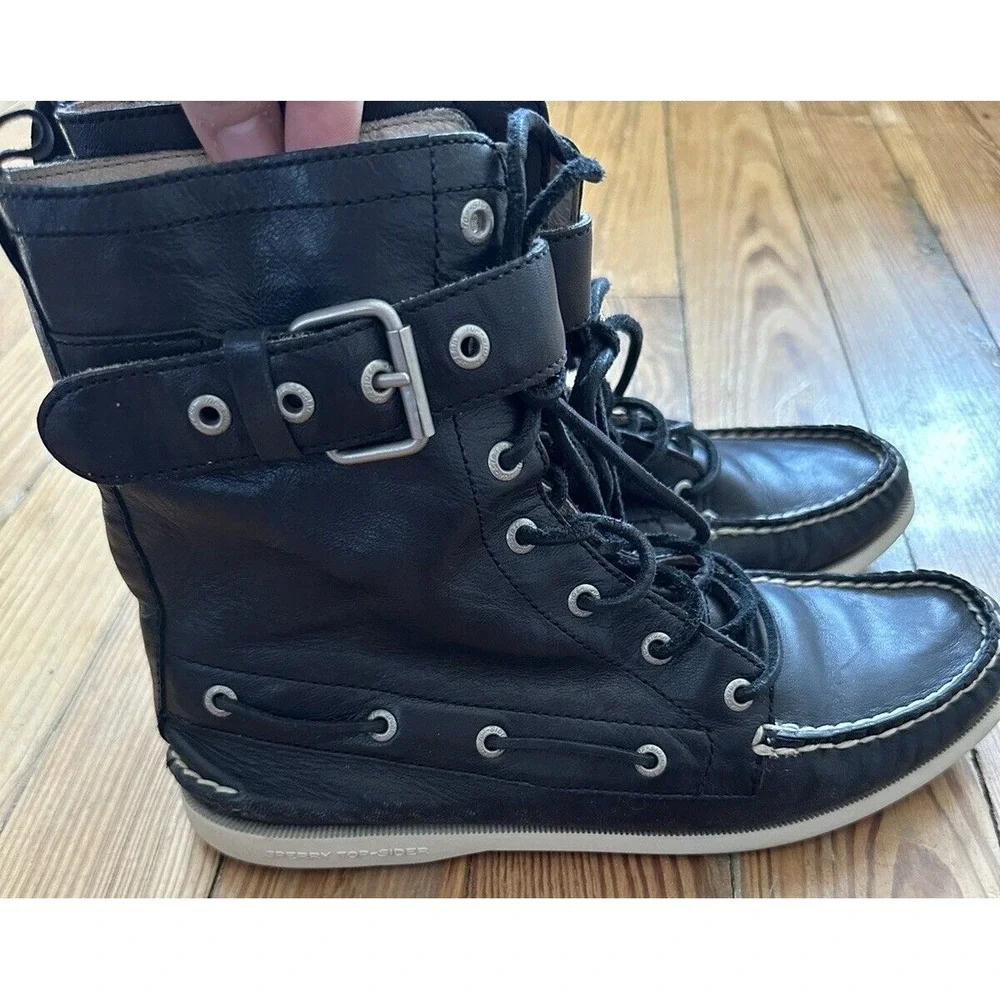 Sperry Top-Sider Huntley Lac Buckle Black‎ Boat Deck Shoe Boots Men's 8.5 M